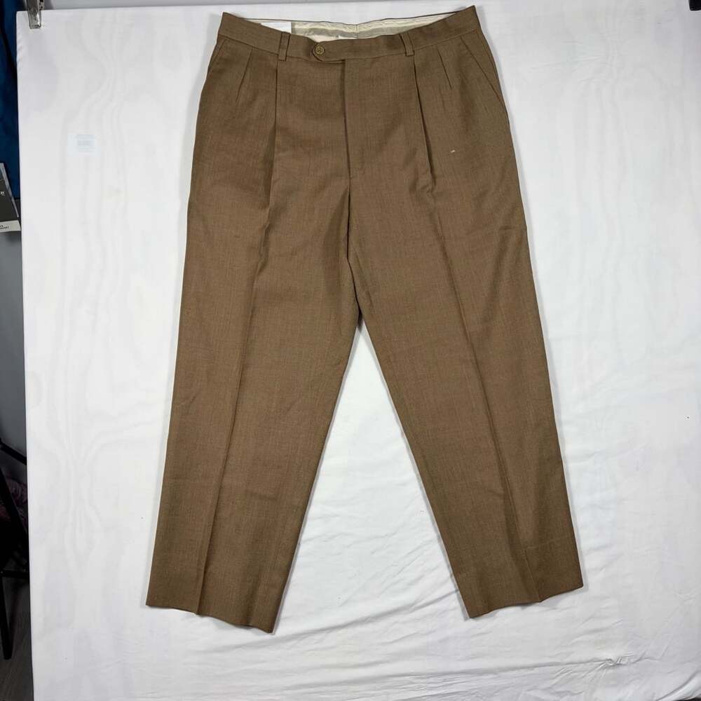 Bill Blass Platinum Wool Cashmere Pleated Dress Pants 36R Brown